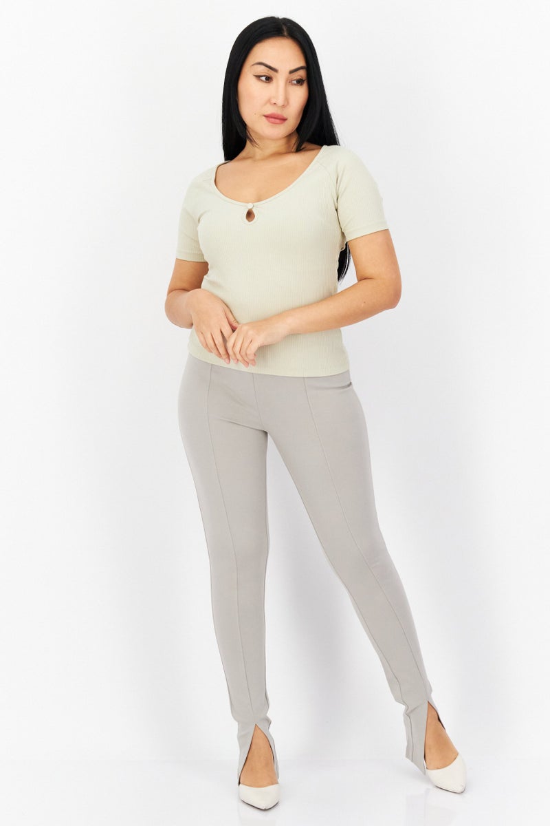 NA-KD Women Regular Fit Solid Pants, Grey - Image 2
